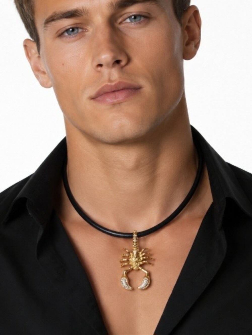 Men's Black leather Man Jewelry Heavy Scorpio 18K Gold Pl Celebrity Beyond